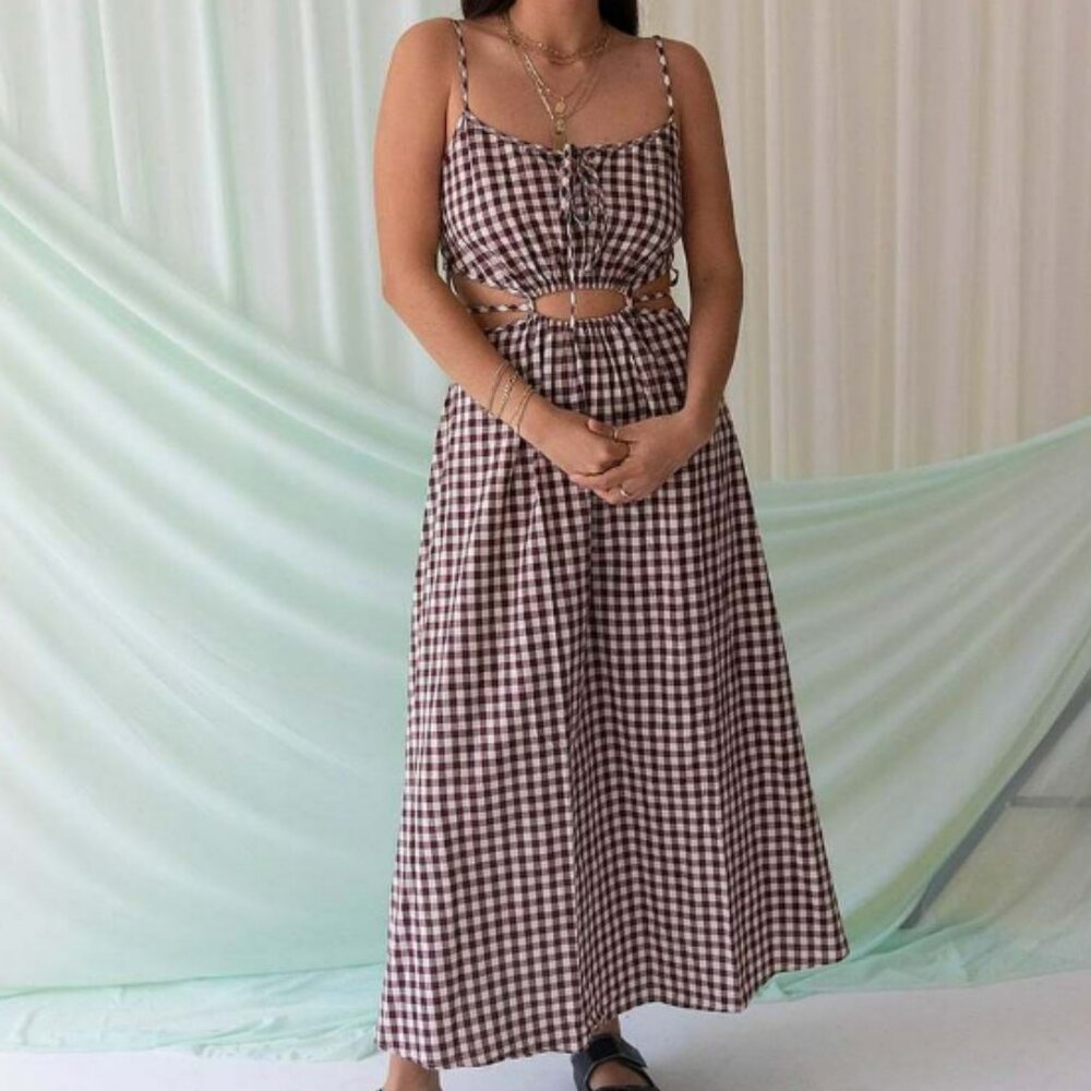 Find Me Now - Sacha - Gingham Midi Dress Brown